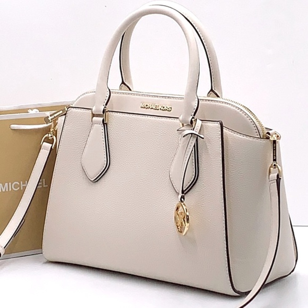 Michael Kors Daria Large Satchel Bag Leather Light Cream